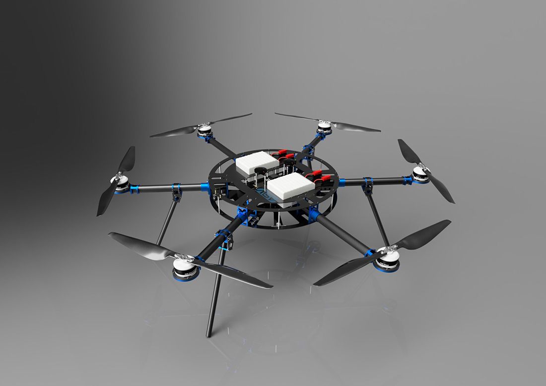 CAD/CAM Rendering of Hexacopter Heavy Lift Multirotor (HLM) Drone