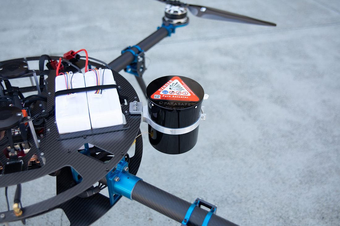 Parasafe Parachute System Mounted to Aero Sytems West Quadcopter
